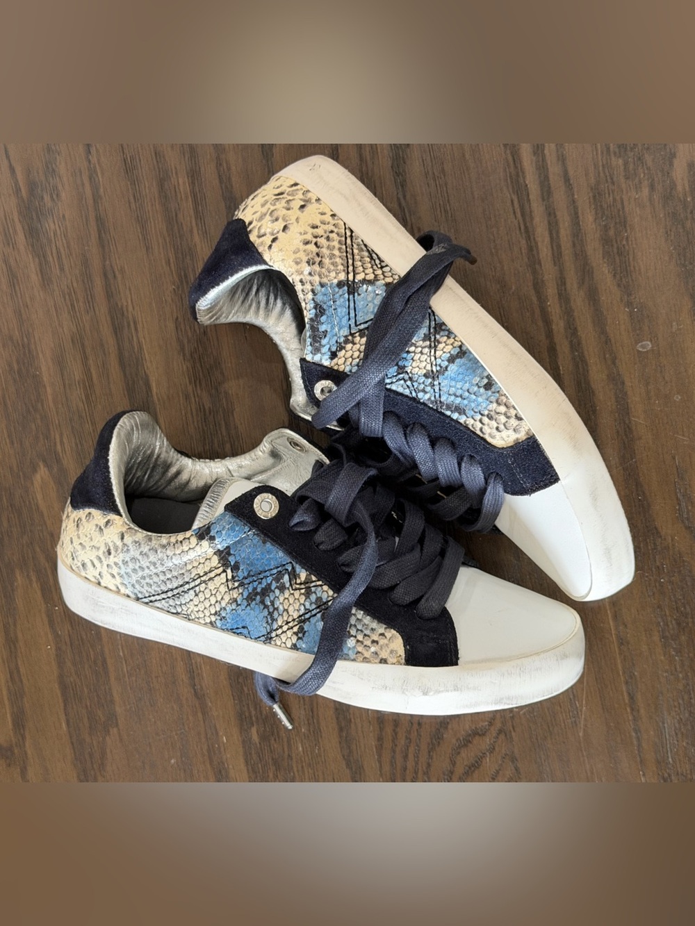 Zadig & Voltaire Wild Blue Python Snakeskin Sneakers, sz 7